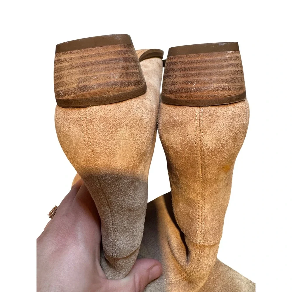 Marc Fisher LTD Suede Knee High‎ Boots Tan Block Heel Pointed Toe Women's 7